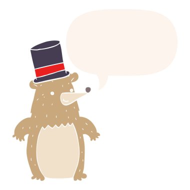 retro tarzında üst şapka ve konuşma balonu karikatür ayı