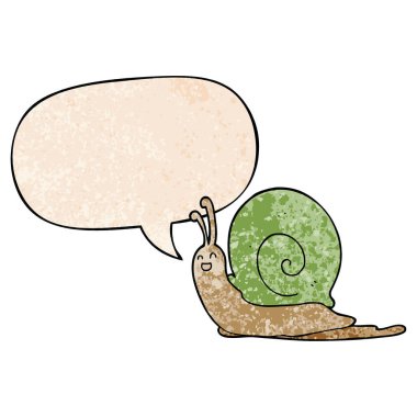 retro doku tarzında karikatür salyangoz ve konuşma balonu