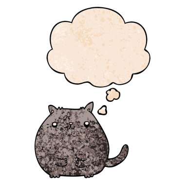 karikatür kedi ve grunge doku desen tarzında düşünce balonu