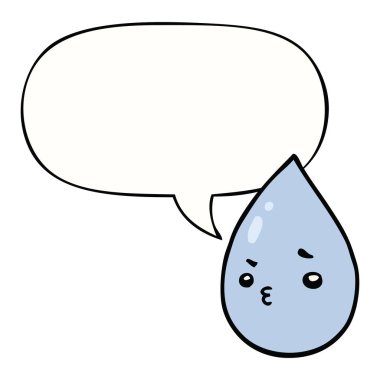karikatür sevimli yağmur damlası ve konuşma balonu