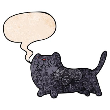 retro doku tarzında karikatür kedi ve konuşma balonu