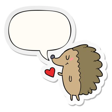 sevimli karikatür kirpi ve konuşma kabarcık etiket