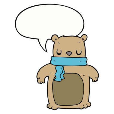 karikatür ayı ve eşarp ve konuşma balonu