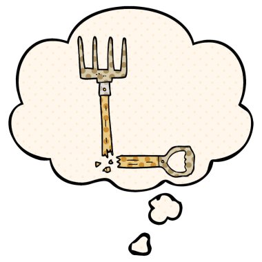 çizgi film kırık pitchfork ve çizgi roman tarzında düşünce balonu
