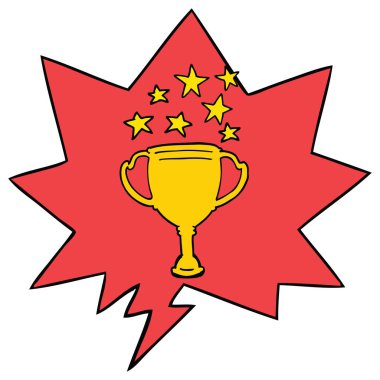 karikatür spor kupa ve konuşma balonu