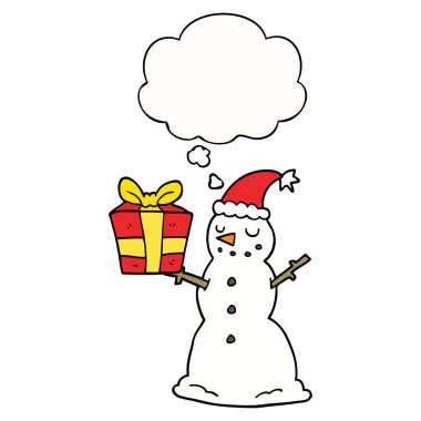 mevcut ve düşünce balonu ile karikatür kardan adam