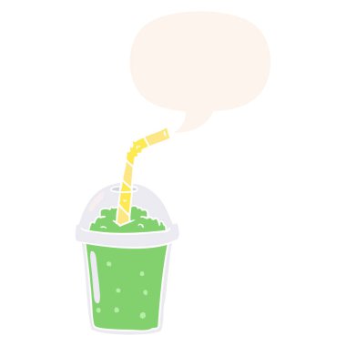retro tarzında karikatür buzlu smoothie ve konuşma balonu