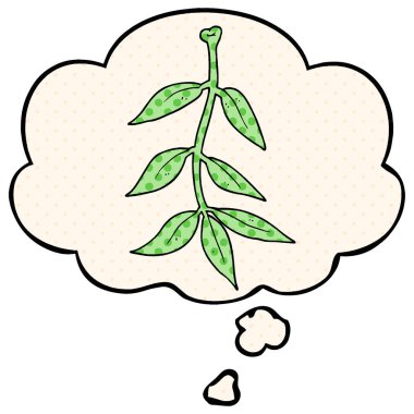 çizgi film yaprakları ve çizgi roman tarzında düşünce balonu