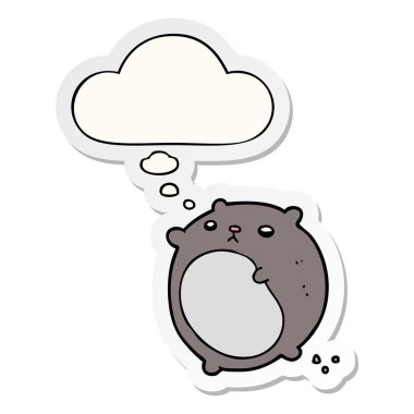 karikatür ayı ve baskılı bir etiket olarak kabarcık düşünce