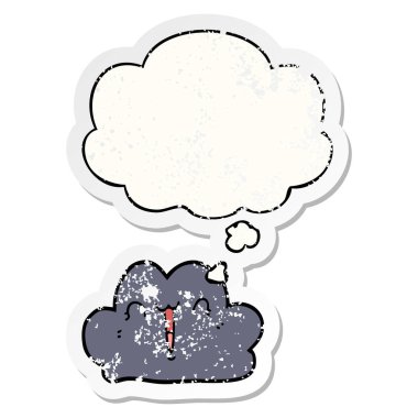 sevimli karikatür bulut ve sıkıntılı yıpranmış sopa olarak kabarcık düşünce
