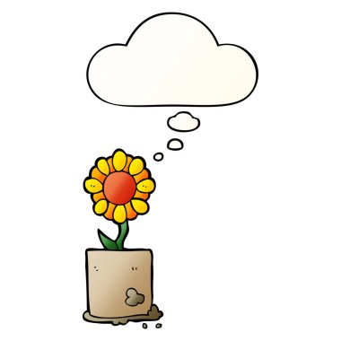 çizgi film çiçek ve pürüzsüz degrade tarzında düşünce balonu