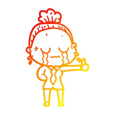 sıcak degrade çizgi çizim karikatür yaşlı kadın ağlıyor