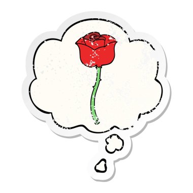 karikatür gül ve sıkıntılı yıpranmış etiket olarak kabarcık düşünce