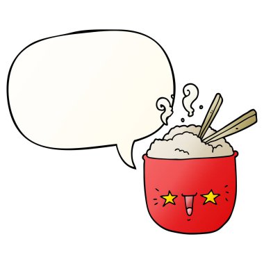 karikatür pirinç kase ve pürüzsüz degrade yüz ve konuşma balonu 