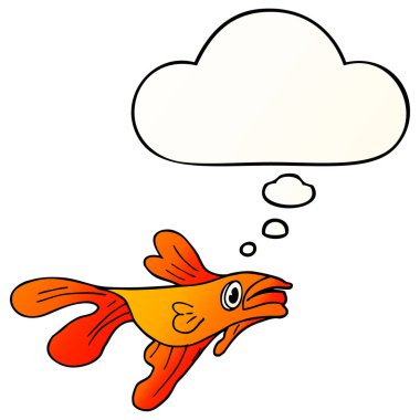 düzgün degrade stil de balık ve düşünce balonu mücadele karikatür