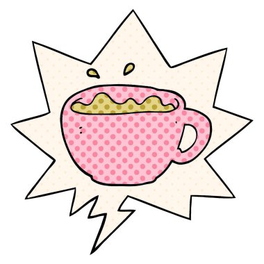 çizgi roman tarzında karikatür kahve fincanı ve konuşma balonu