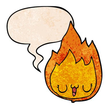 retro doku tarzında karikatür alev ve yüz ve konuşma balonu