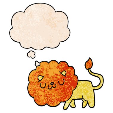 karikatür aslan ve grunge doku desen tarzında düşünce balonu