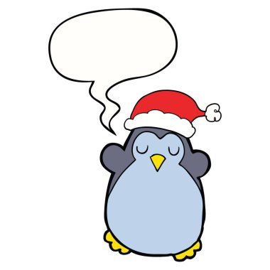 sevimli noel penguen ve konuşma balonu