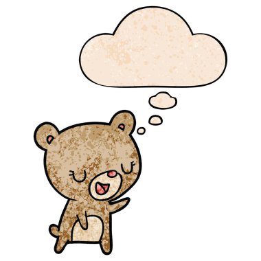 karikatür ayı ve grunge doku desen tarzında düşünce balonu