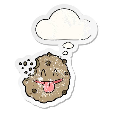 karikatür çerez ve sıkıntılı yıpranmış etiket olarak kabarcık düşünce