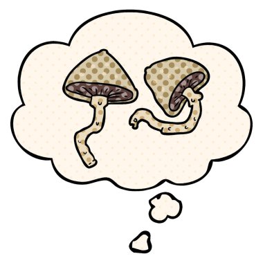 çizgi roman tarzında karikatür mantar ve düşünce balonu