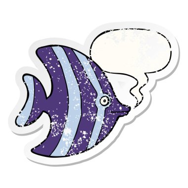 karikatür melek balık ve konuşma balonu sıkıntılı etiket