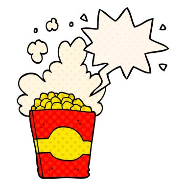 çizgi roman tarzında çizgi film patlamış mısır ve konuşma balonu