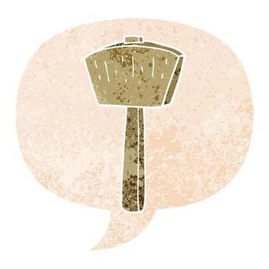 retro dokulu tarzda karikatür tokmak ve konuşma balonu