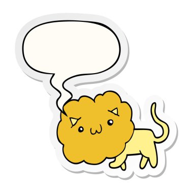 karikatür aslan ve konuşma kabarcık etiket