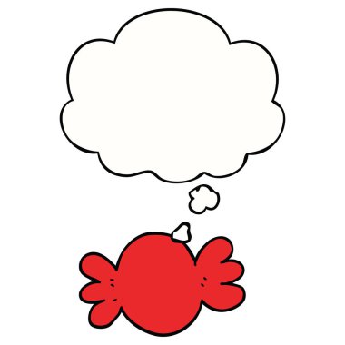 karikatür sarılmış şeker ve düşünce balonu