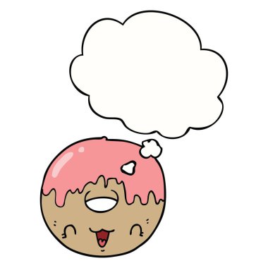 sevimli karikatür donut ve düşünce balonu