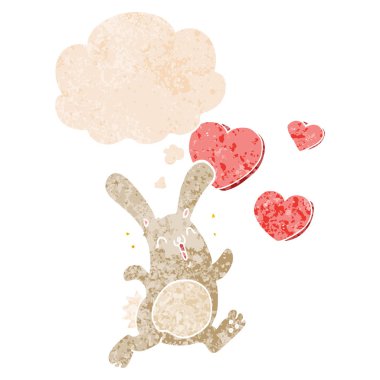 retro dokulu stilde aşk ve düşünce balonu karikatür tavşan