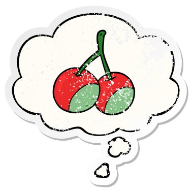  karikatür kiraz ve sıkıntılı yıpranmış sticke olarak kabarcık düşünce