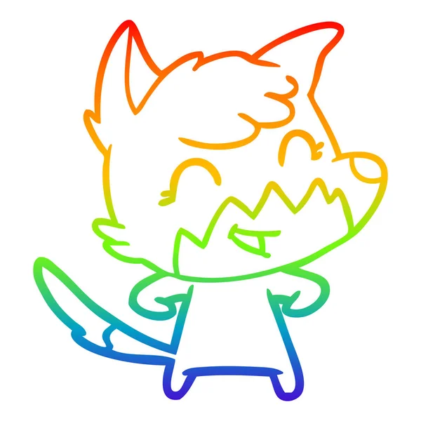 Rainbow gradient line drawing happy cartoon fox — Stock Vector
