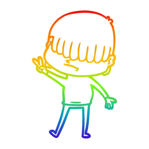 彩虹渐变线绘制卡通男孩与不整洁的头发 — 图库矢量图片