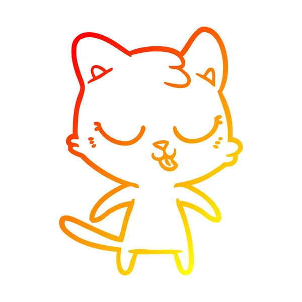 Línea de gradiente caliente dibujo lindo gato de dibujos animados — Vector de stock