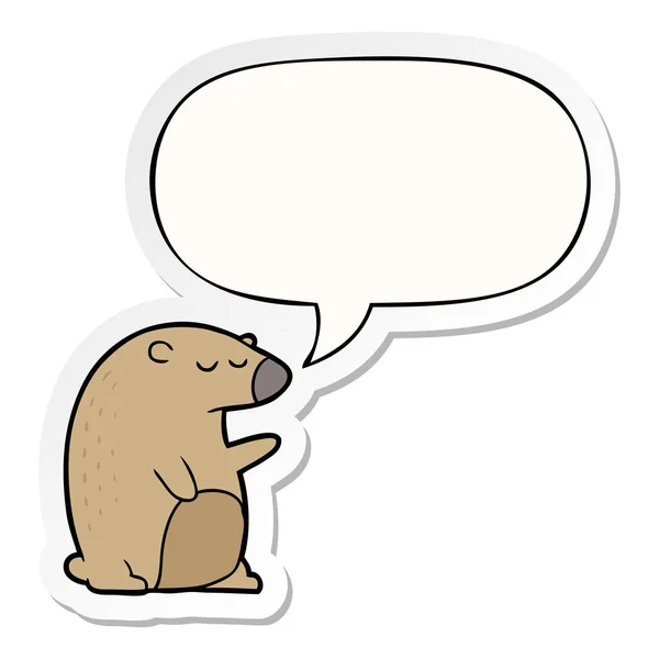 Мультяшний ведмідь і мовна бульбашка наклейка — стоковий вектор