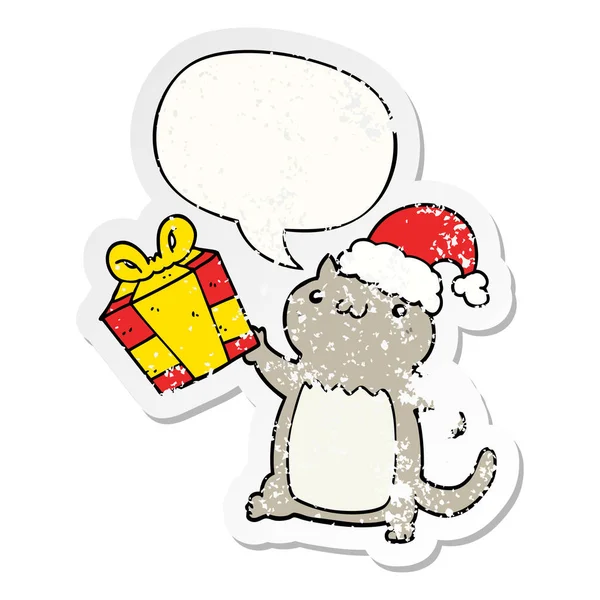 sevimli karikatür noel kedi ve konuşma balonu sıkıntılı etiket