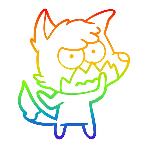 Rainbow gradient line drawing cartoon annoyed fox — Stock Vector