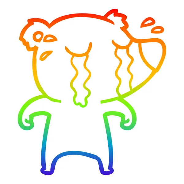 Linea gradiente arcobaleno disegno cartone animato piangere orso — Vettoriale Stock