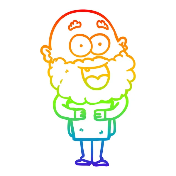 Rainbow gradient ligne dessin dessin animé fou heureux homme avec barbe — Image vectorielle