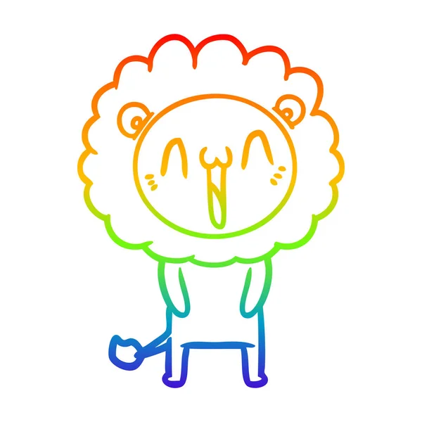 Радужная градиентная линия рисунок счастливый мультяшный лев — стоковый вектор