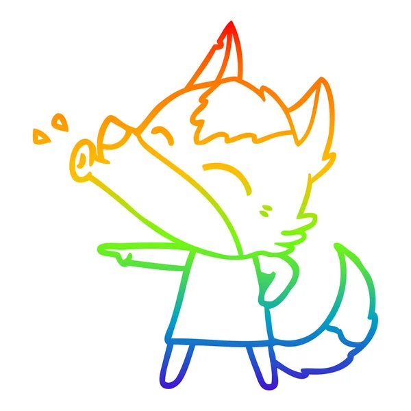 Rainbow gradient ligne dessin hurlant loup dans robe dessin animé — Image vectorielle