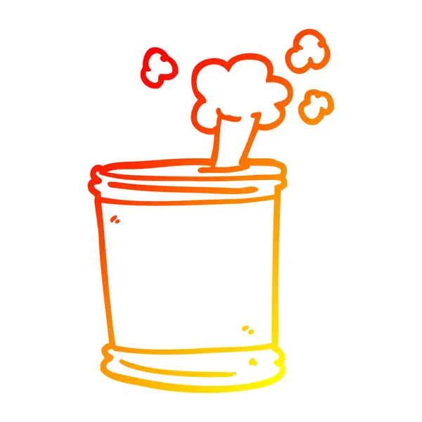 Warm gradient line drawing cartoon bursting can of food — Stock Vector