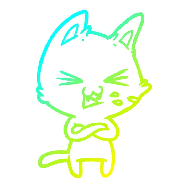 Ligne de dégradé froid dessin chat dessin animé avec bras croisés — Image vectorielle
