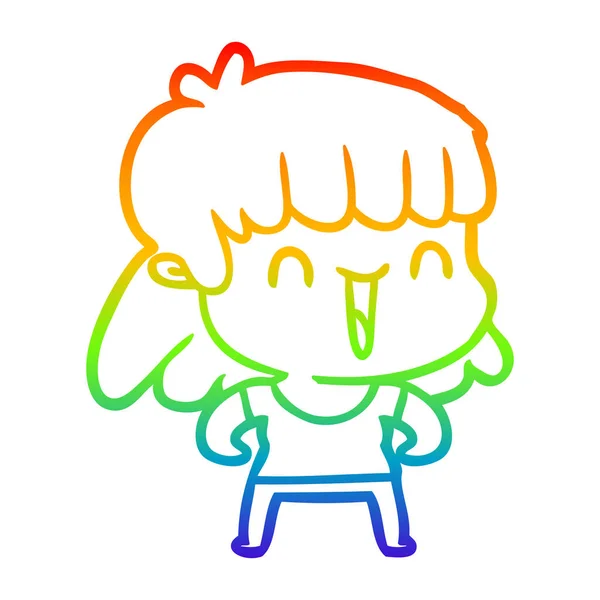 Regenboog gradiënt lijntekening cartoon vrouw — Stockvector