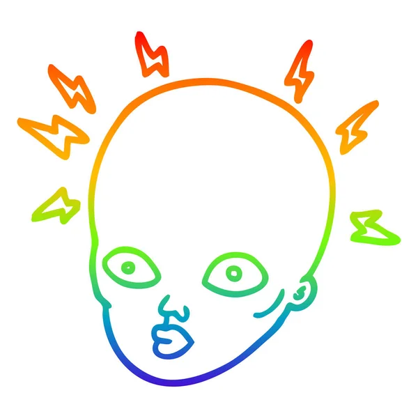 Rainbow gradient line drawing cartoon bald head — Stock Vector