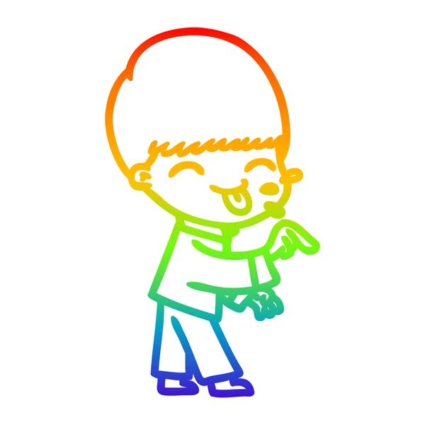 Rainbow gradient line drawing cartoon boy — Stock Vector