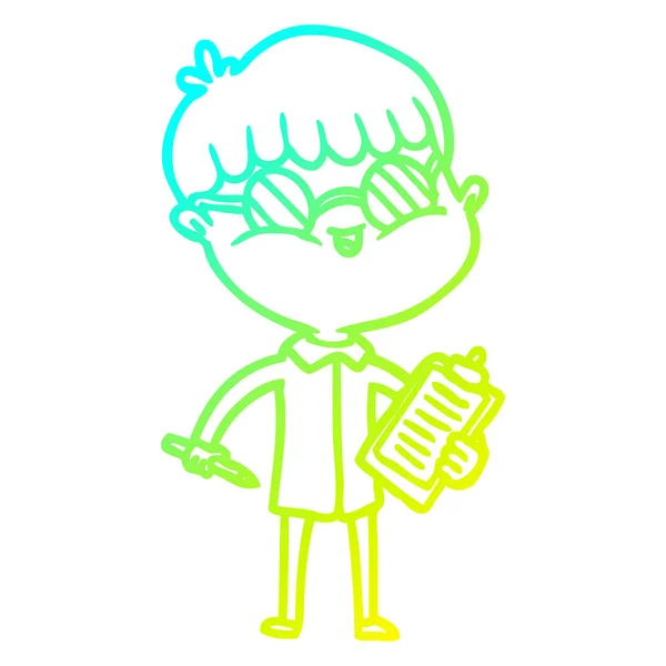 Kall gradient linje ritning tecknad pojke bär glasögon — Stock vektor